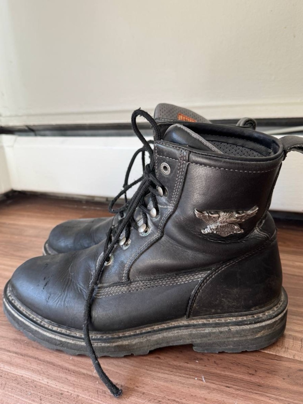 Harley-Davidson Black Leather Lace-Up Motorcycle Boots